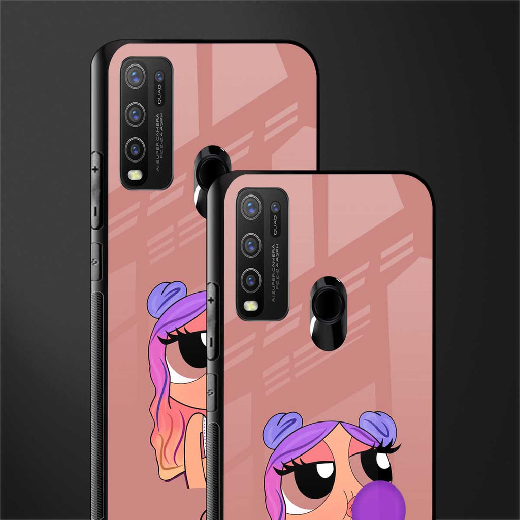 antique purple tote powerpuff girl glass case for vivo y30 image-2