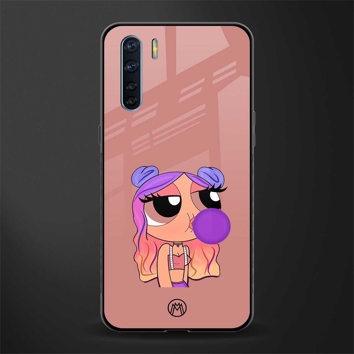 antique purple tote powerpuff girl glass case for oppo f15 image
