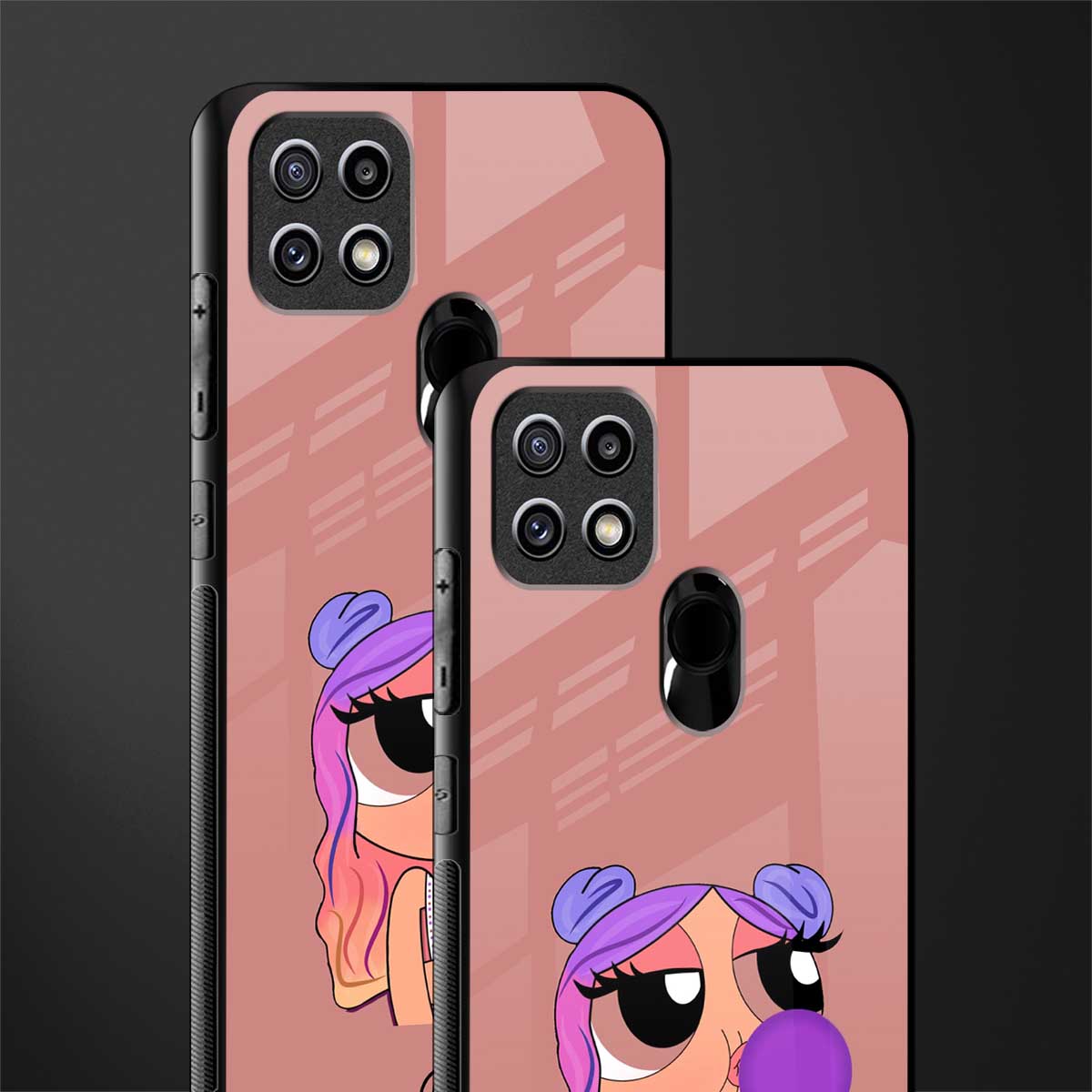 antique purple tote powerpuff girl glass case for oppo a15s image-2