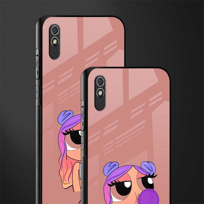 antique purple tote powerpuff girl glass case for redmi 9a image-2
