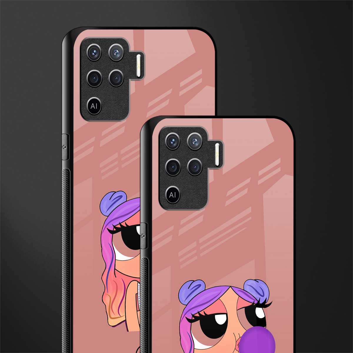 antique purple tote powerpuff girl glass case for oppo f19 pro image-2