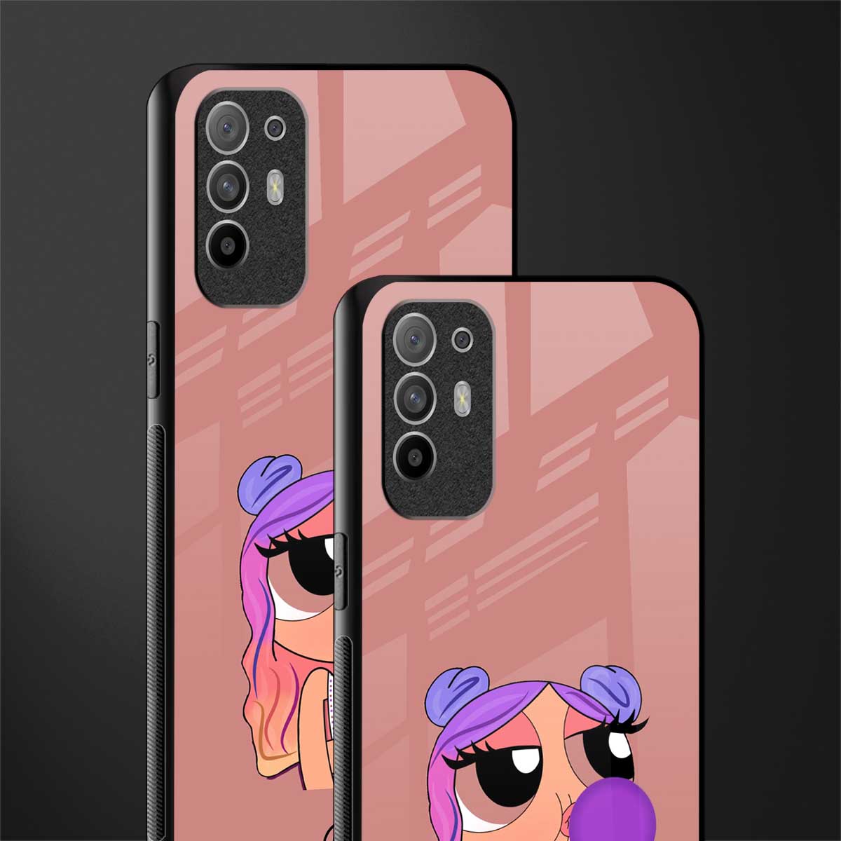 antique purple tote powerpuff girl glass case for oppo f19 pro plus image-2