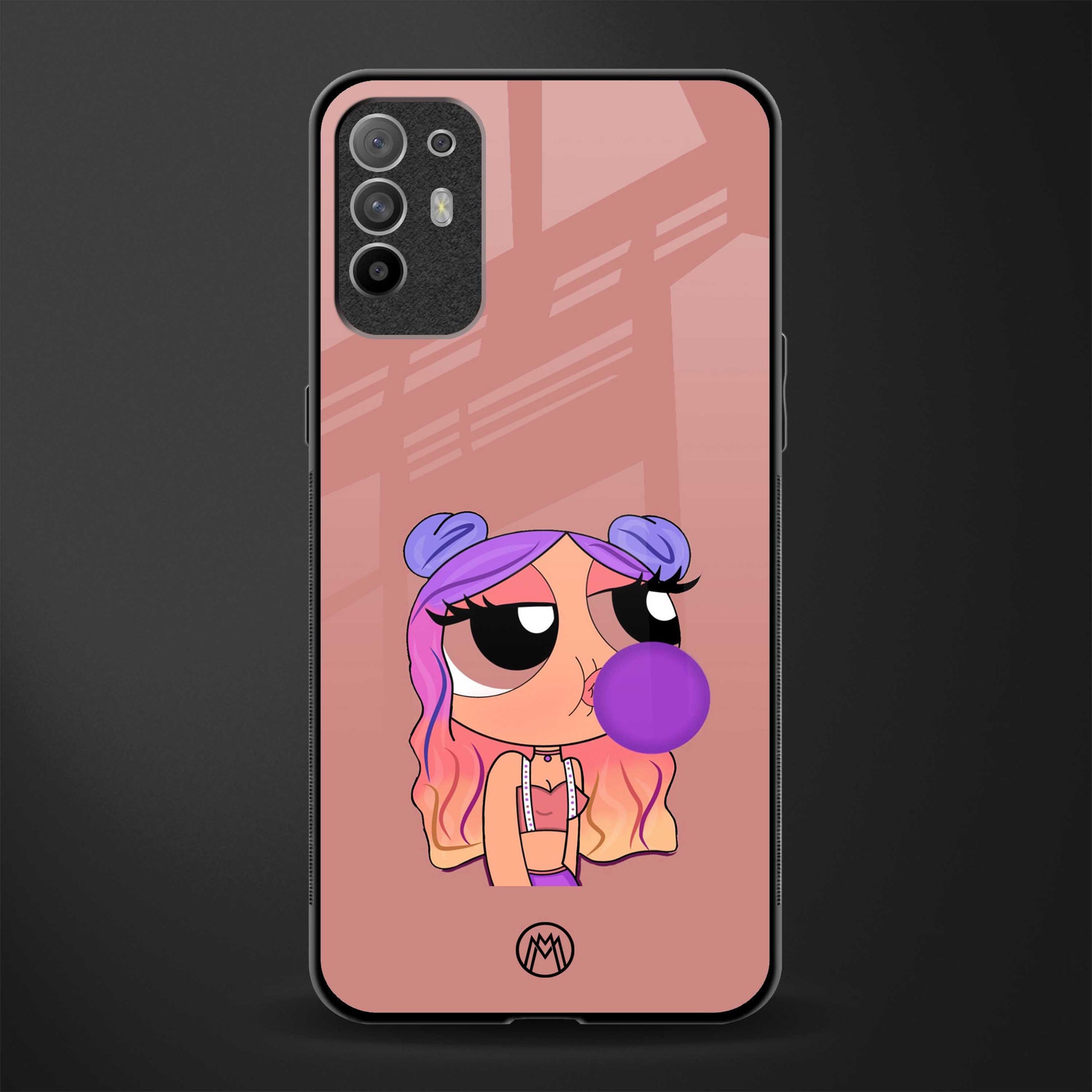 antique purple tote powerpuff girl glass case for oppo f19 pro plus image