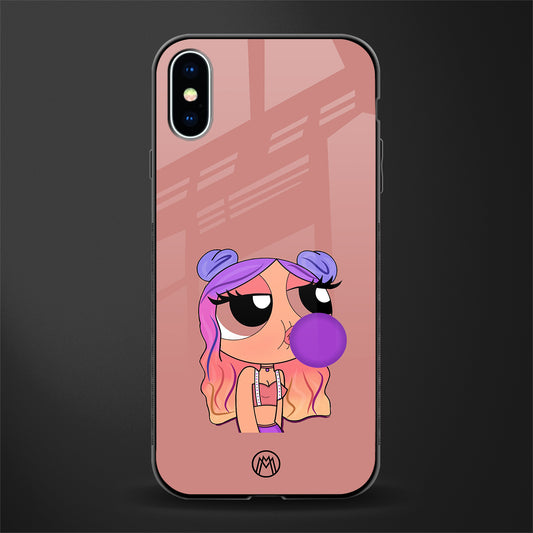 antique purple tote powerpuff girl glass case for iphone xs image