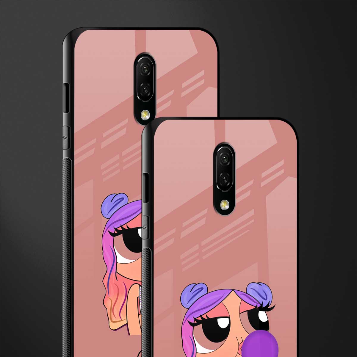 antique purple tote powerpuff girl glass case for oneplus 7 image-2
