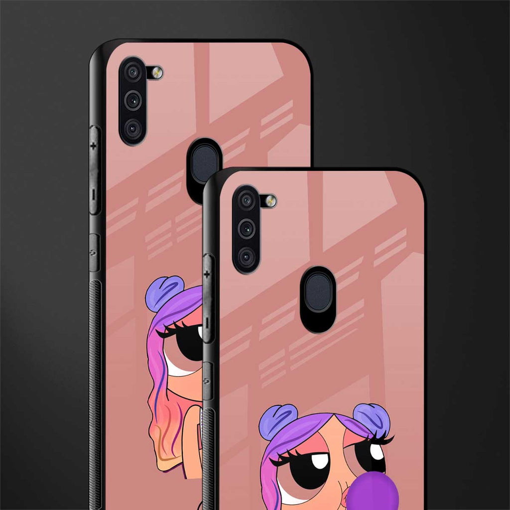 antique purple tote powerpuff girl glass case for samsung galaxy m11 image-2