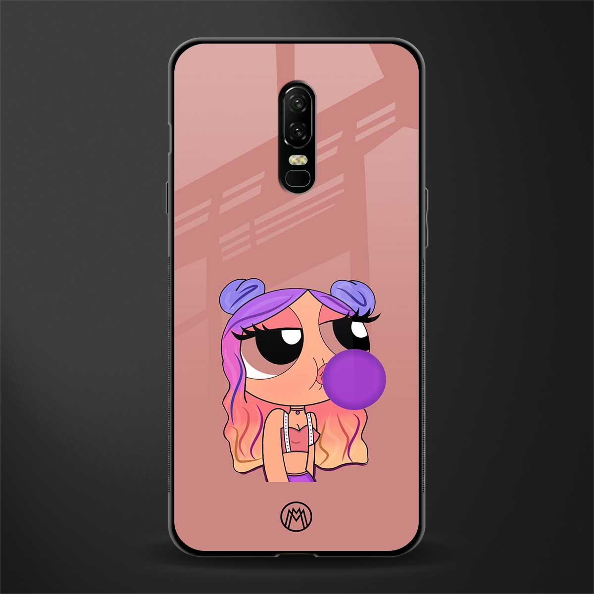 antique purple tote powerpuff girl glass case for oneplus 6 image