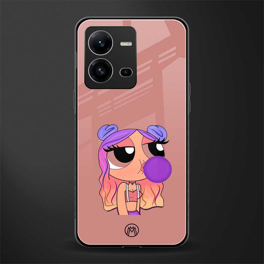 antique purple tote powerpuff girl back phone cover | glass case for vivo v25-5g