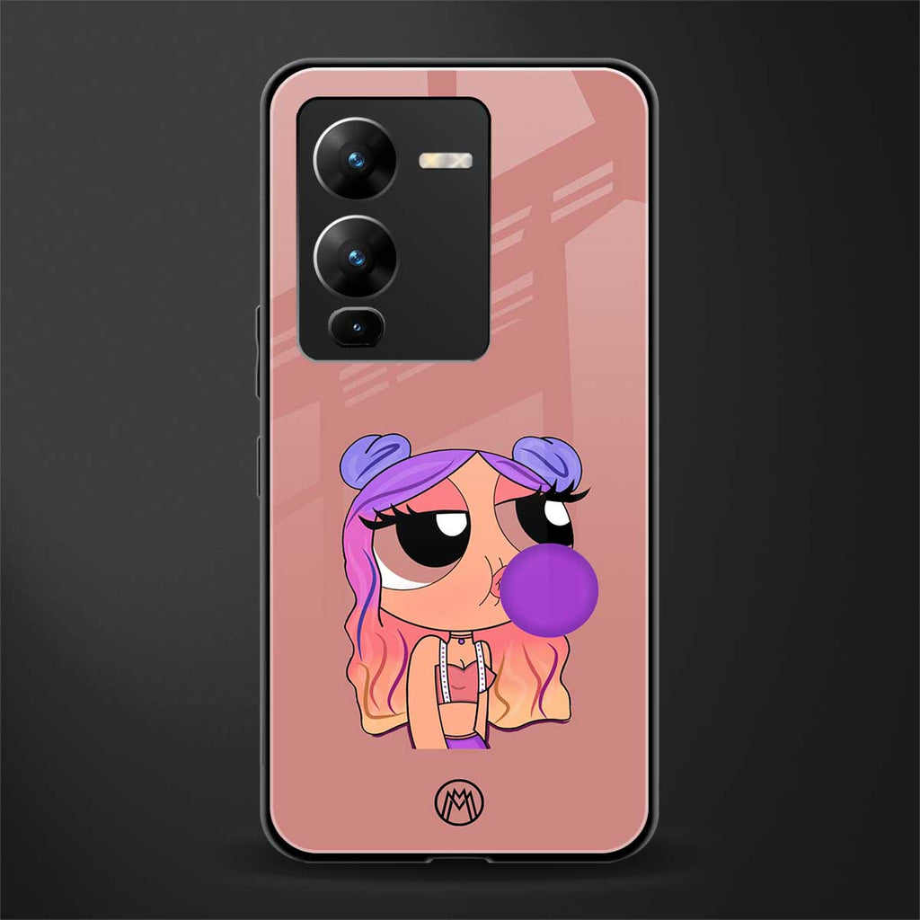 antique purple tote powerpuff girl back phone cover | glass case for vivo v25 pro 5g