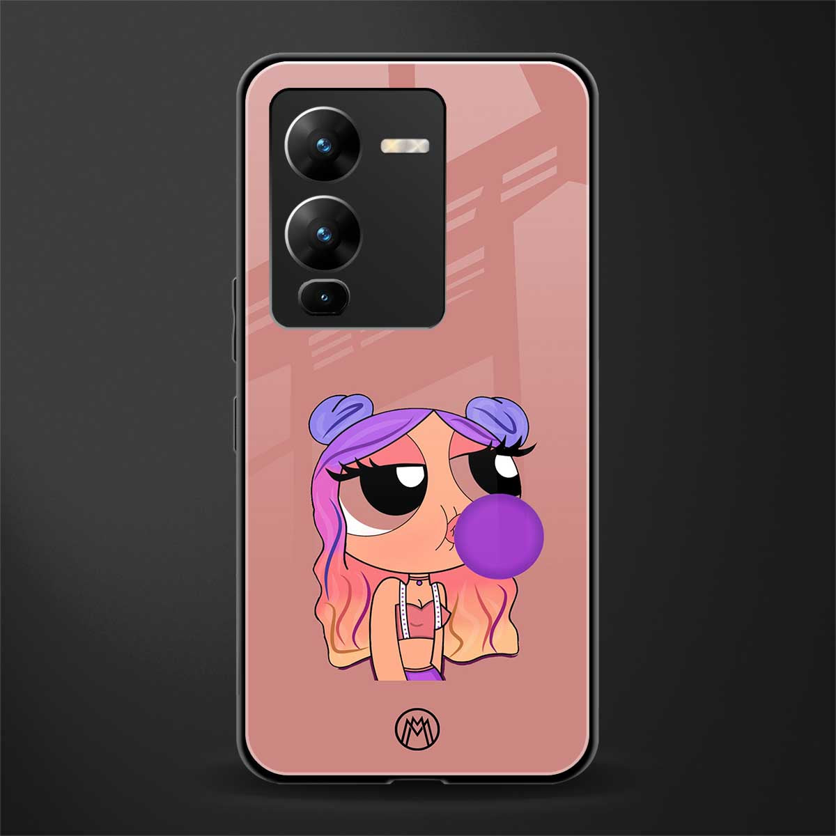 antique purple tote powerpuff girl back phone cover | glass case for vivo v25 pro 5g