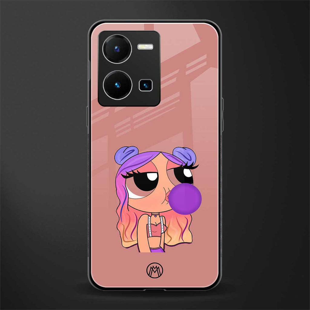 antique purple tote powerpuff girl back phone cover | glass case for vivo y35 4g