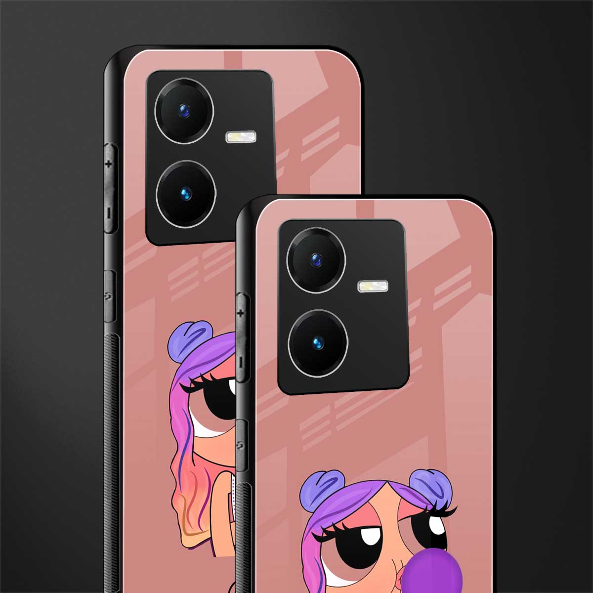 antique purple tote powerpuff girl back phone cover | glass case for vivo y22