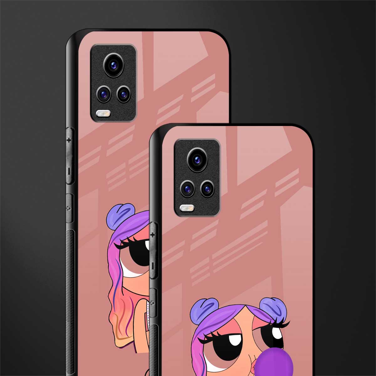 antique purple tote powerpuff girl back phone cover | glass case for vivo v21e 4g