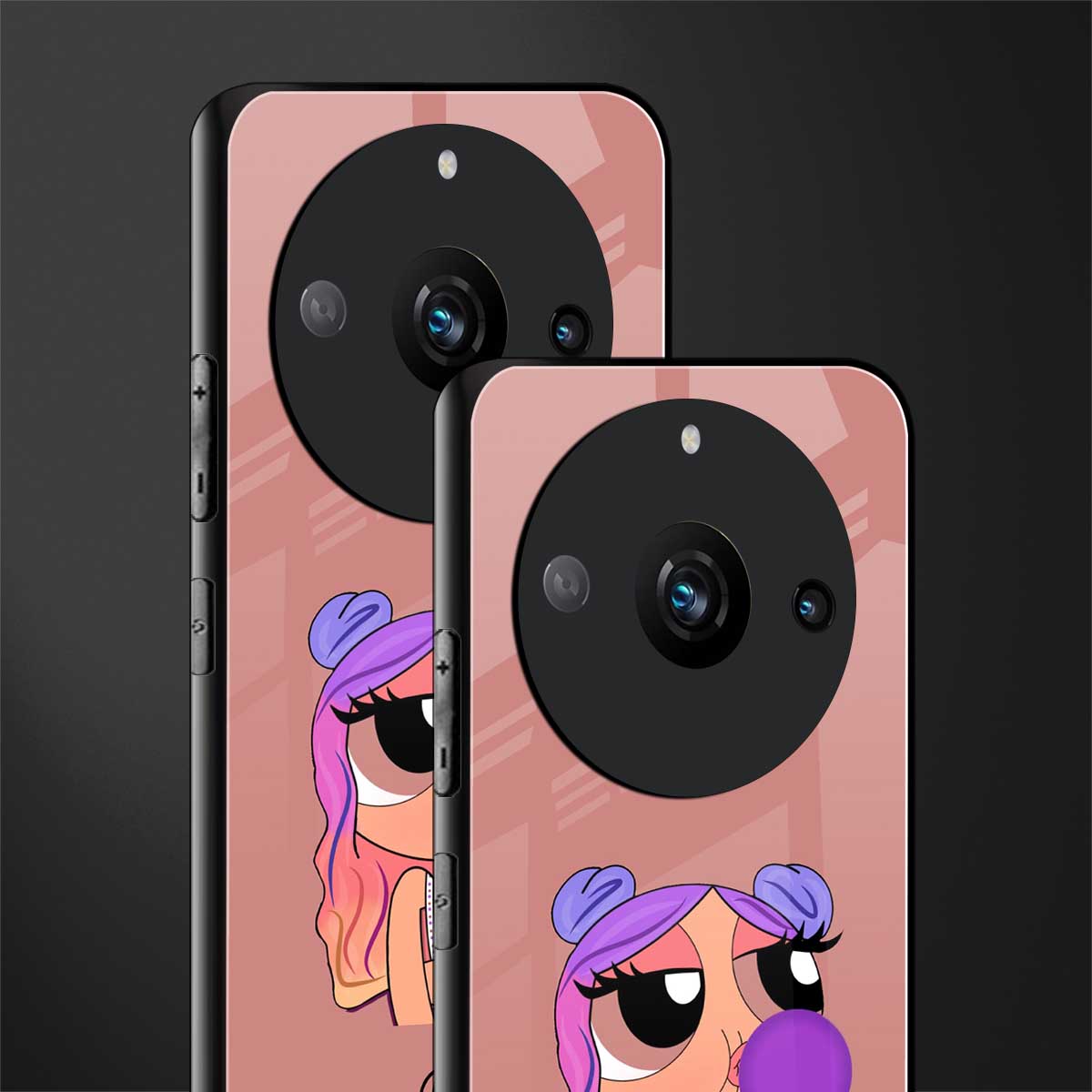 antique purple tote powerpuff girl back phone cover | glass case for realme 11 pro 5g