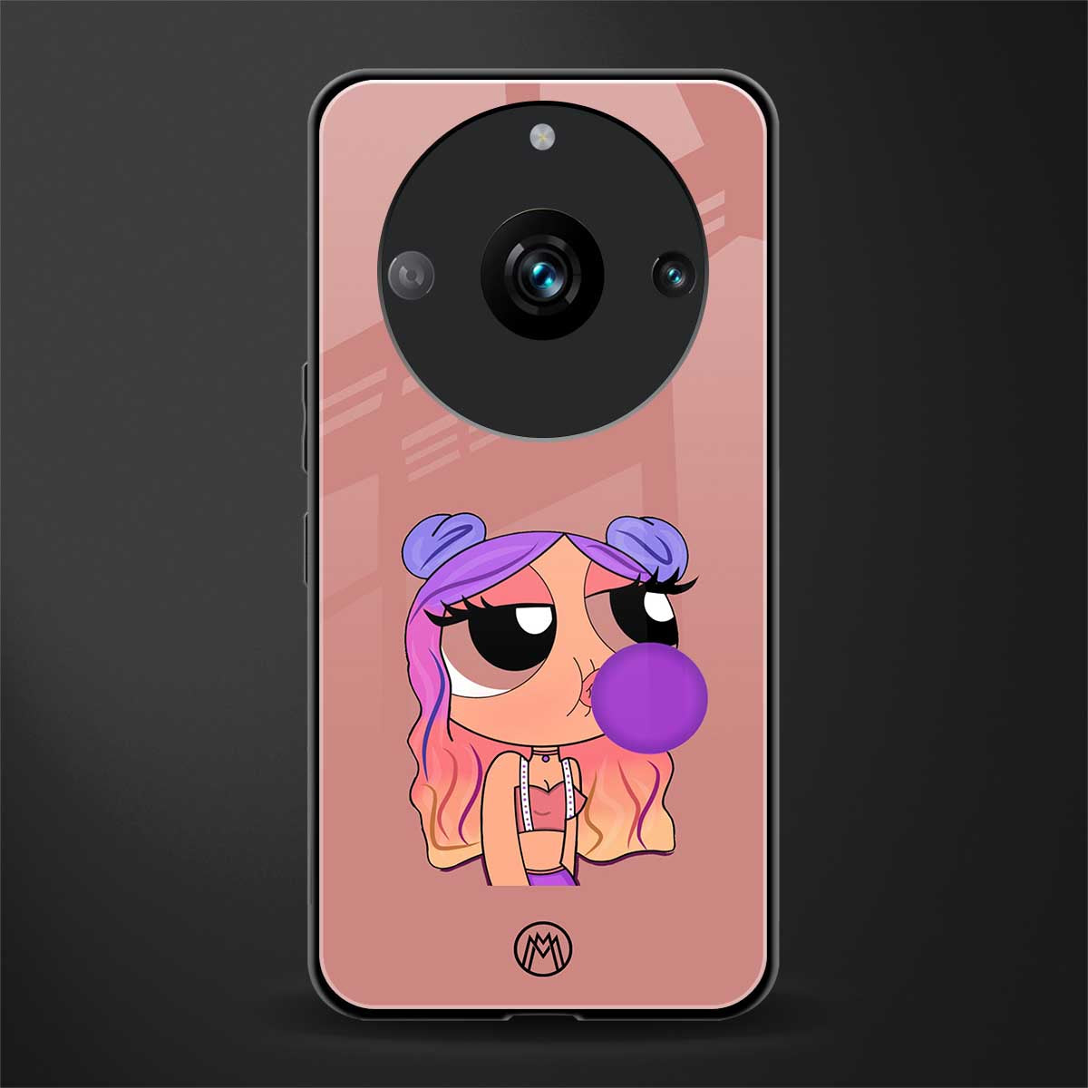 antique purple tote powerpuff girl back phone cover | glass case for realme 11 pro 5g
