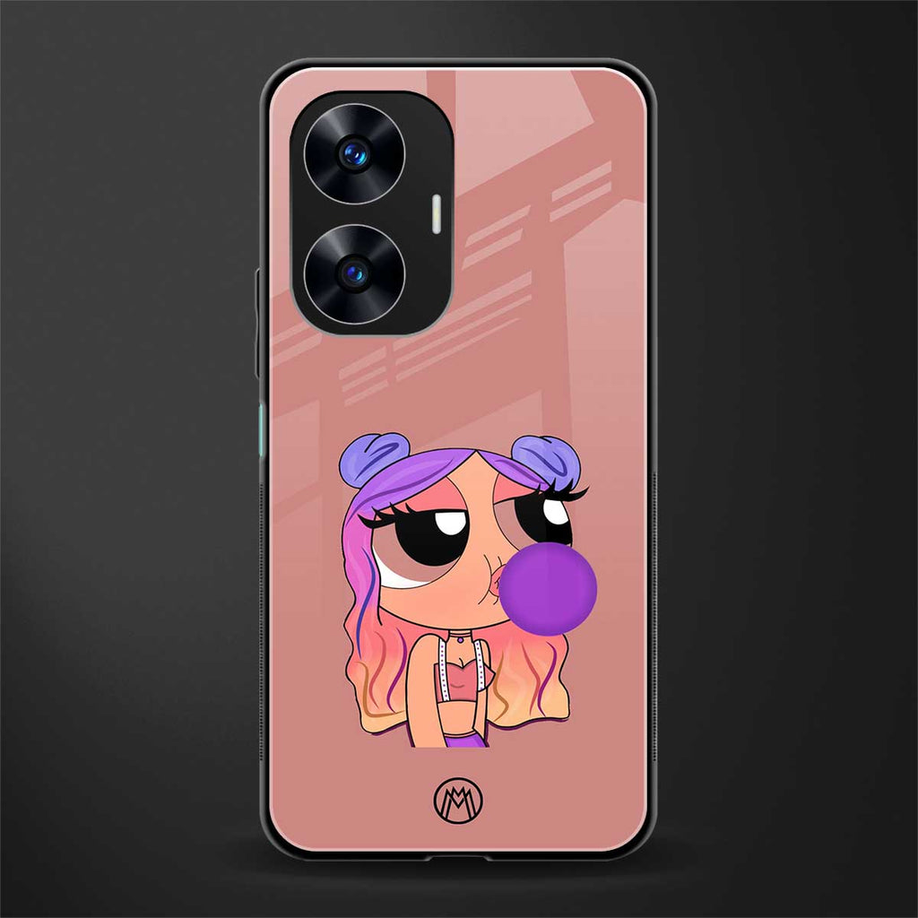 antique purple tote powerpuff girl back phone cover | glass case for realme c55