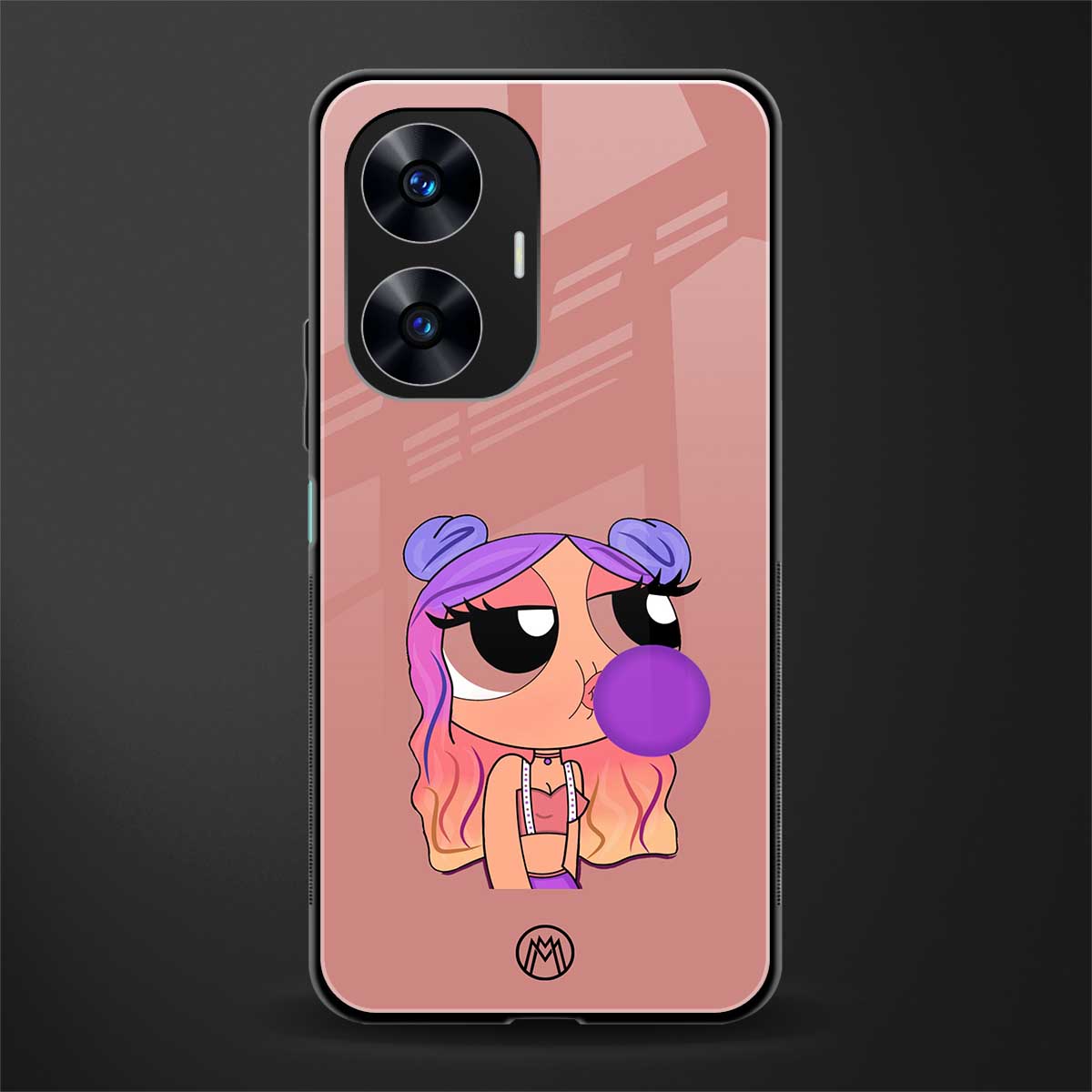 antique purple tote powerpuff girl back phone cover | glass case for realme c55