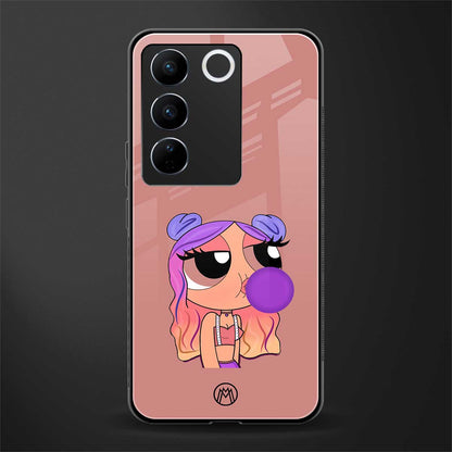 antique purple tote powerpuff girl back phone cover | glass case for vivo v27 pro 5g
