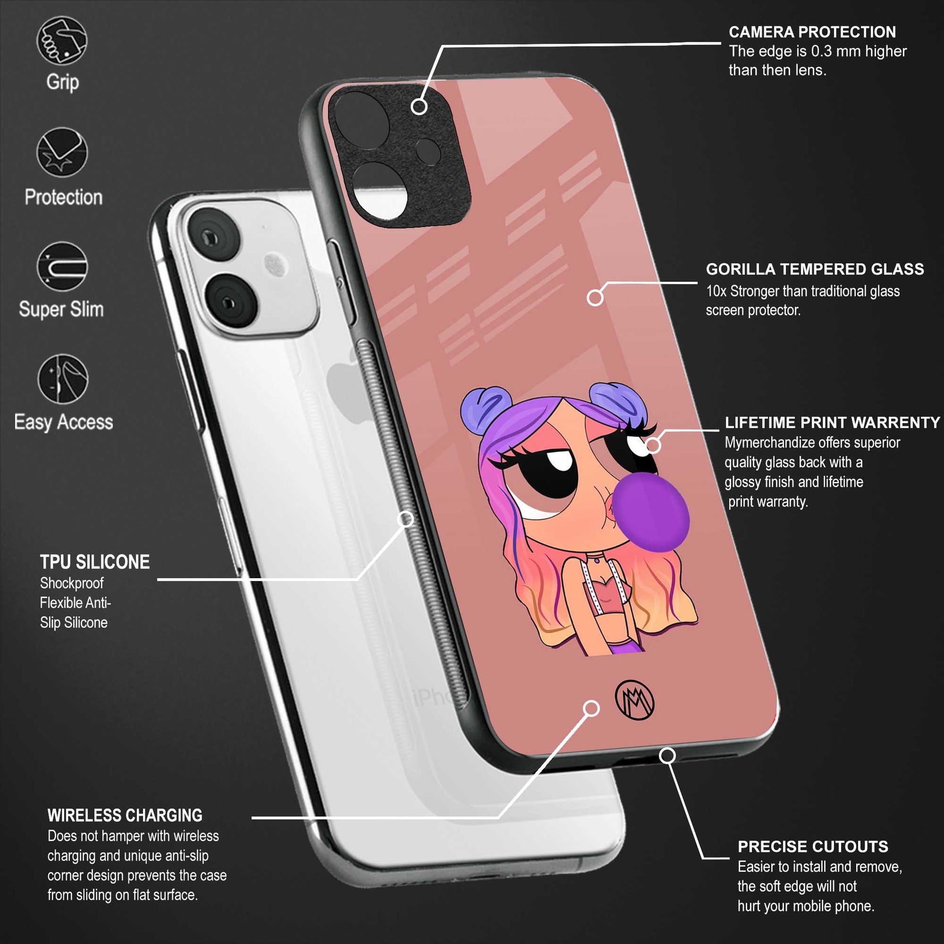antique purple tote powerpuff girl glass case for iphone 6 plus image-4
