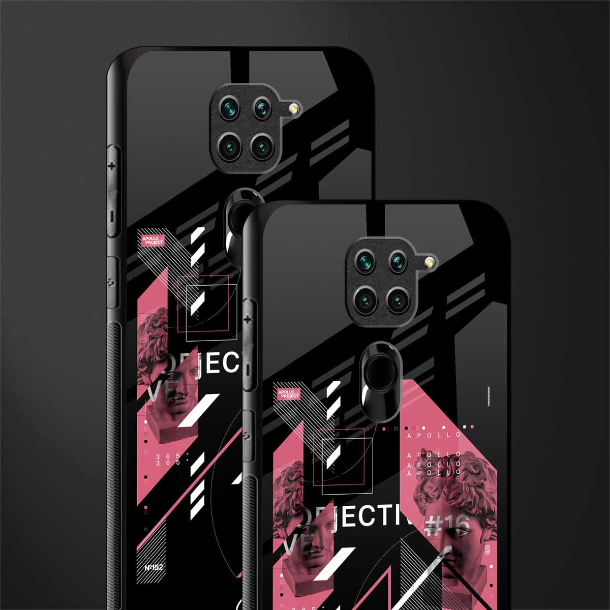 apollo project aesthetic pink and black glass case for redmi note 9 image-2