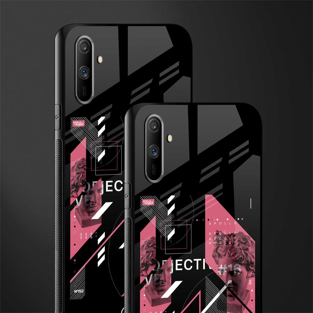 apollo project aesthetic pink and black glass case for realme c3 image-2