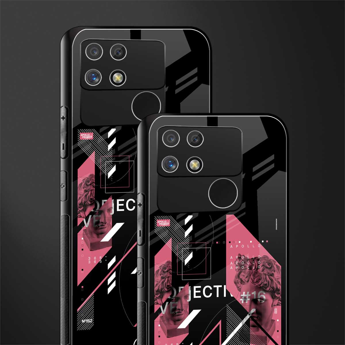 apollo project aesthetic pink and black back phone cover | glass case for realme narzo 50a