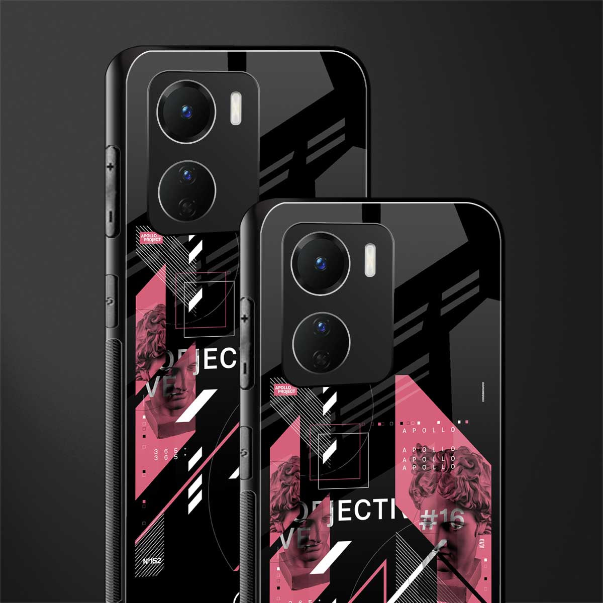 apollo project aesthetic pink and black back phone cover | glass case for vivo y16