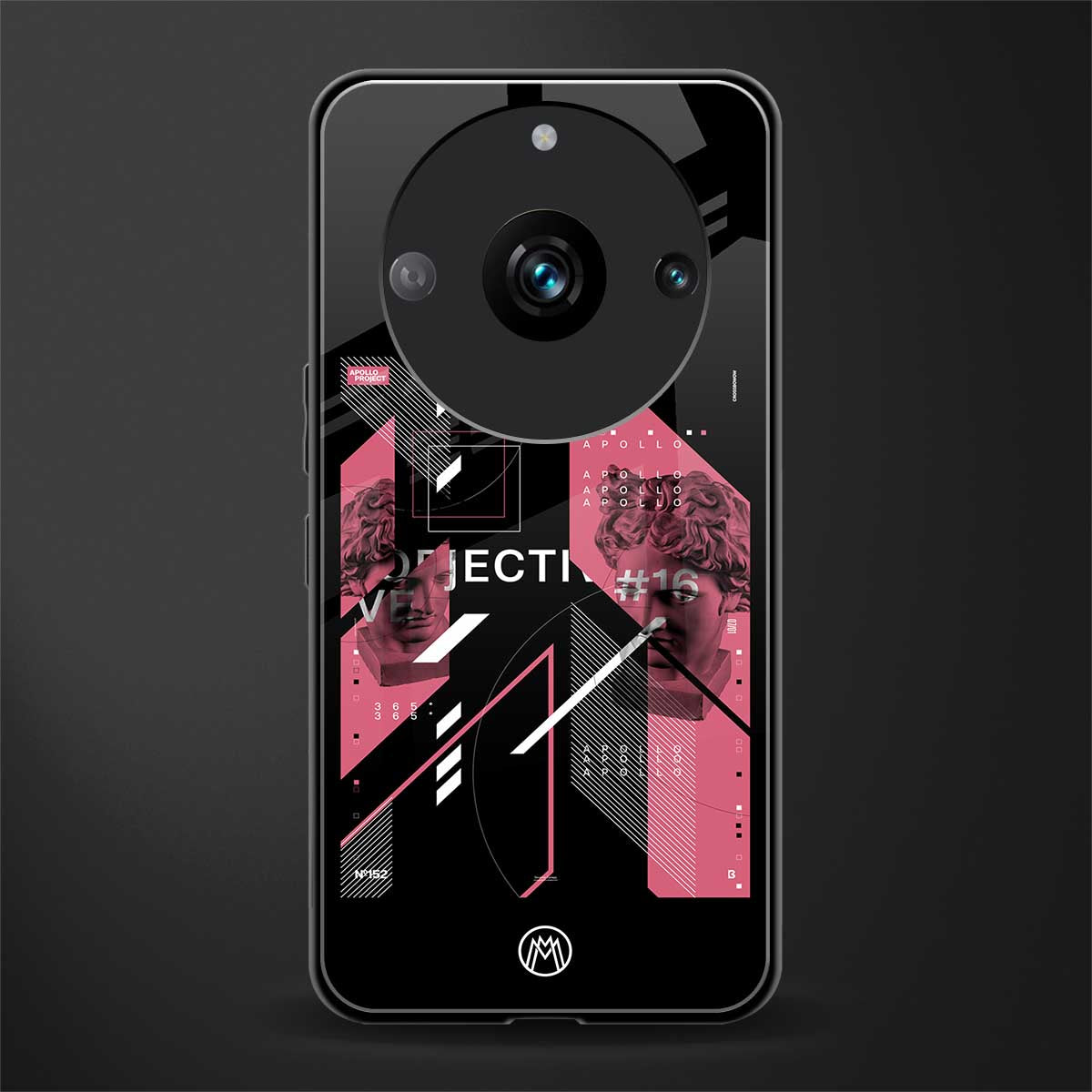 apollo project aesthetic pink and black back phone cover | glass case for realme 11 pro 5g