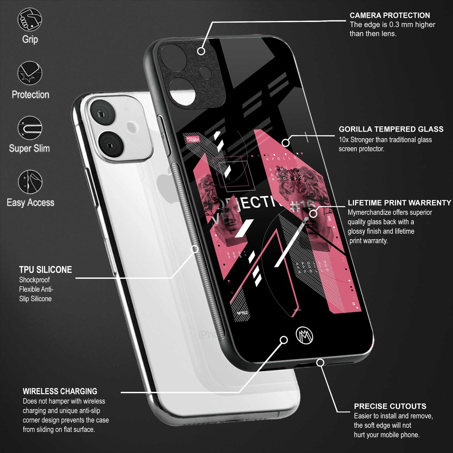 apollo project aesthetic pink and black glass case for realme c3 image-4