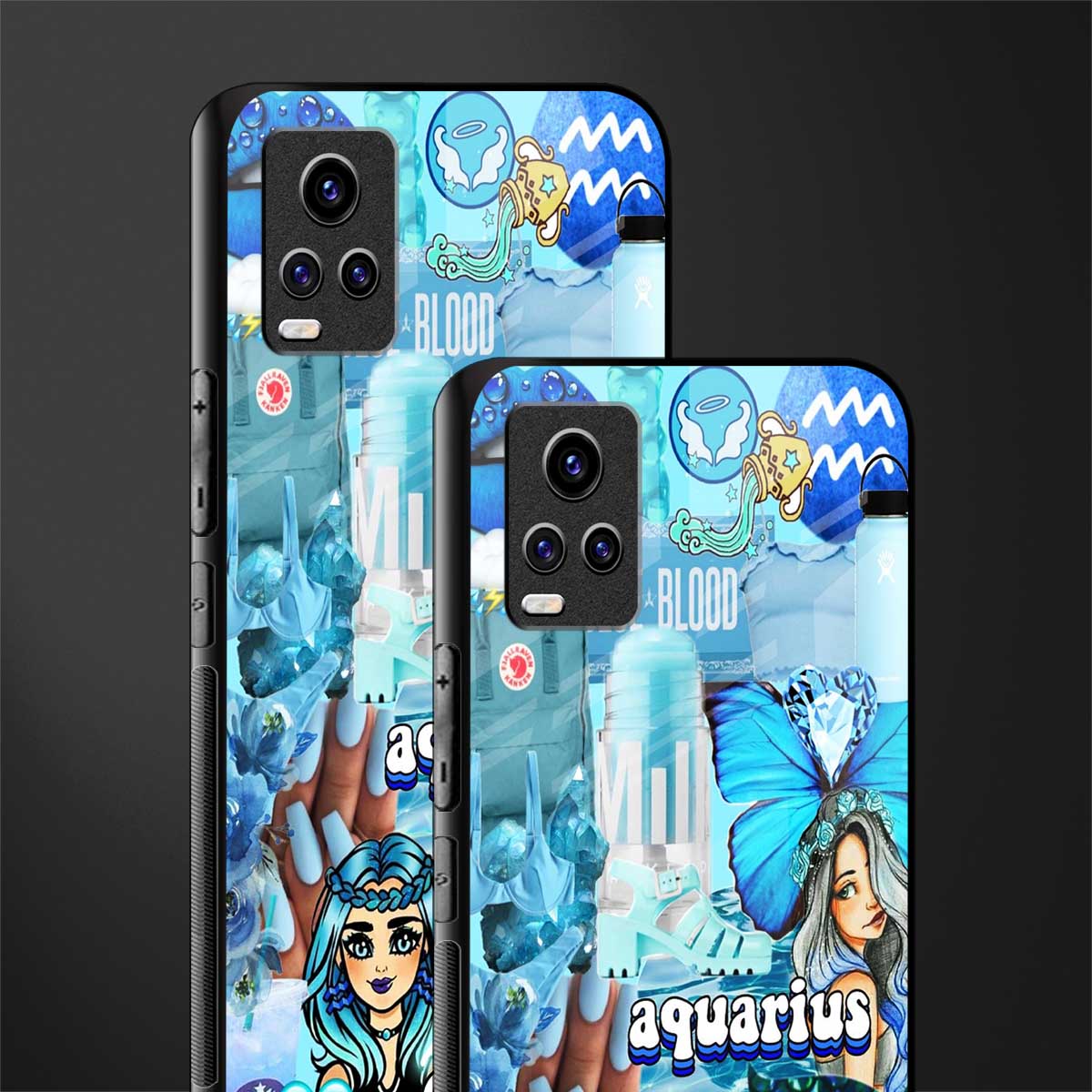 aquarius aesthetic collage back phone cover | glass case for vivo y73