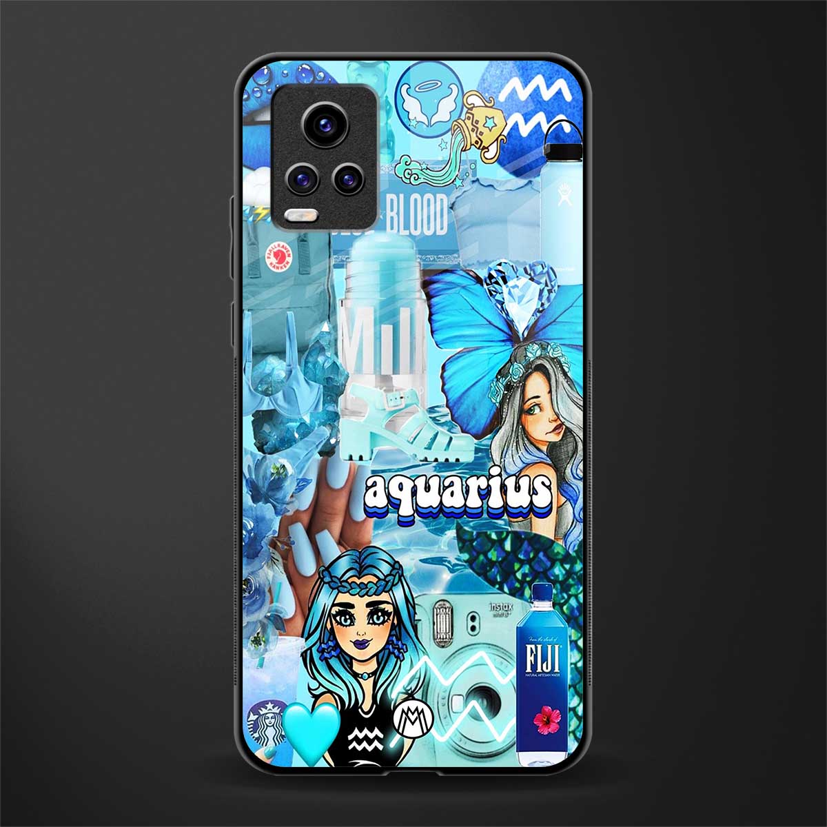 aquarius aesthetic collage back phone cover | glass case for vivo y73