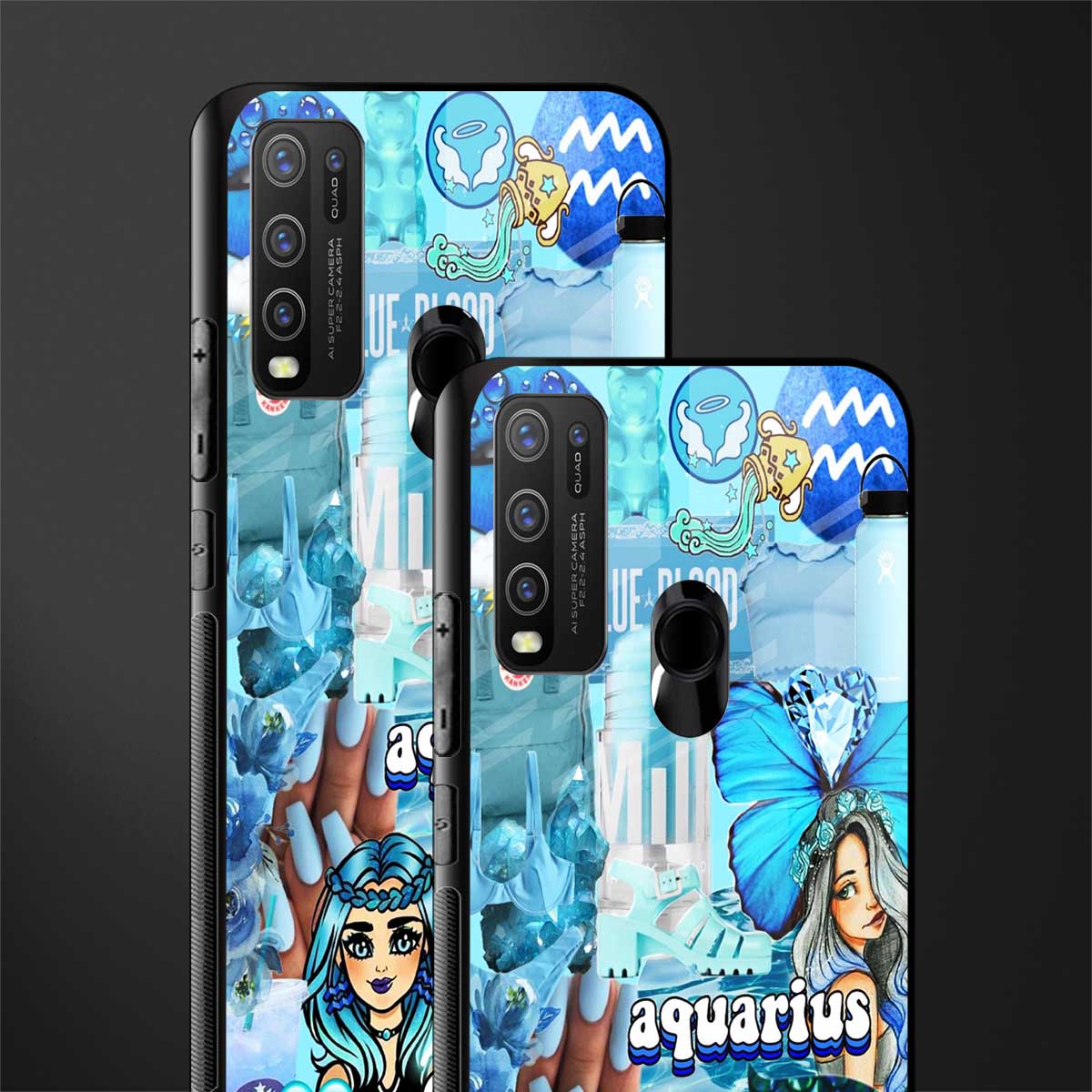aquarius aesthetic collage glass case for vivo y50 image-2