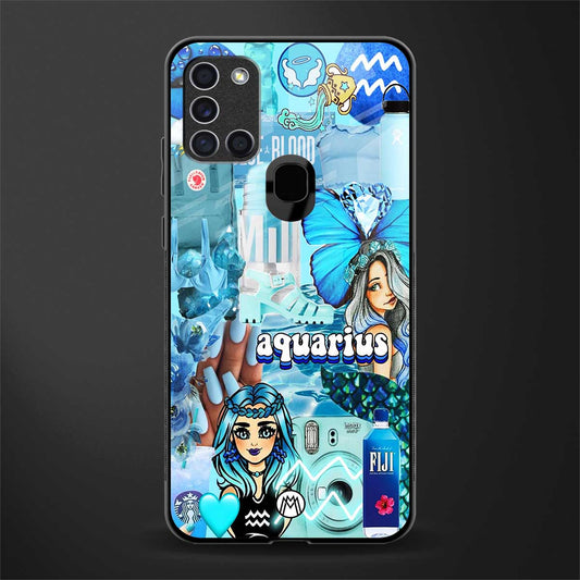 aquarius aesthetic collage glass case for samsung galaxy a21s image