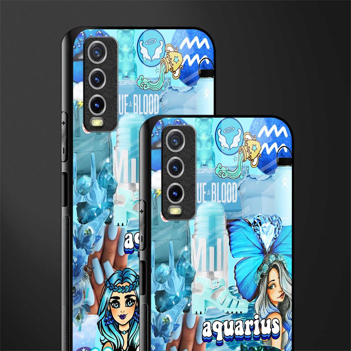 aquarius aesthetic collage glass case for vivo y12s image-2