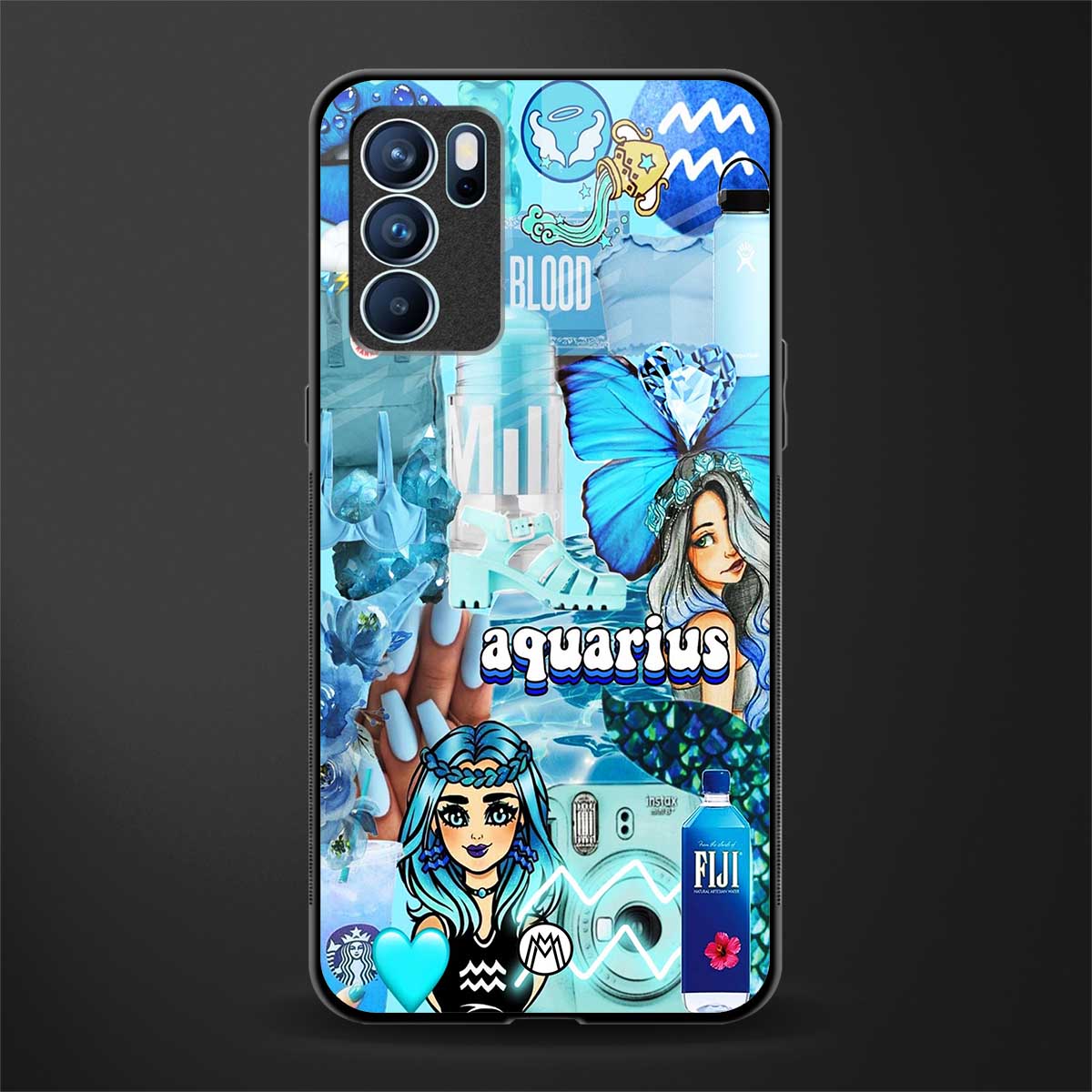 aquarius aesthetic collage glass case for oppo reno6 5g image