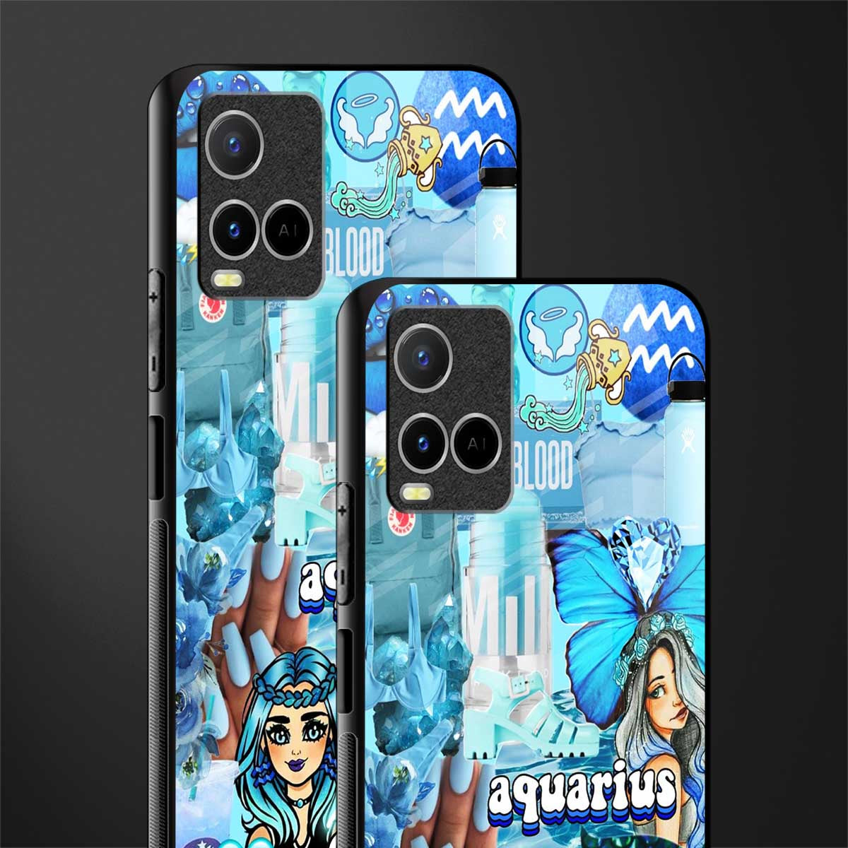 aquarius aesthetic collage glass case for vivo y21t image-2