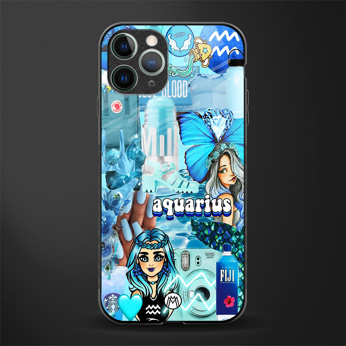 aquarius aesthetic collage glass case for iphone 11 pro max image