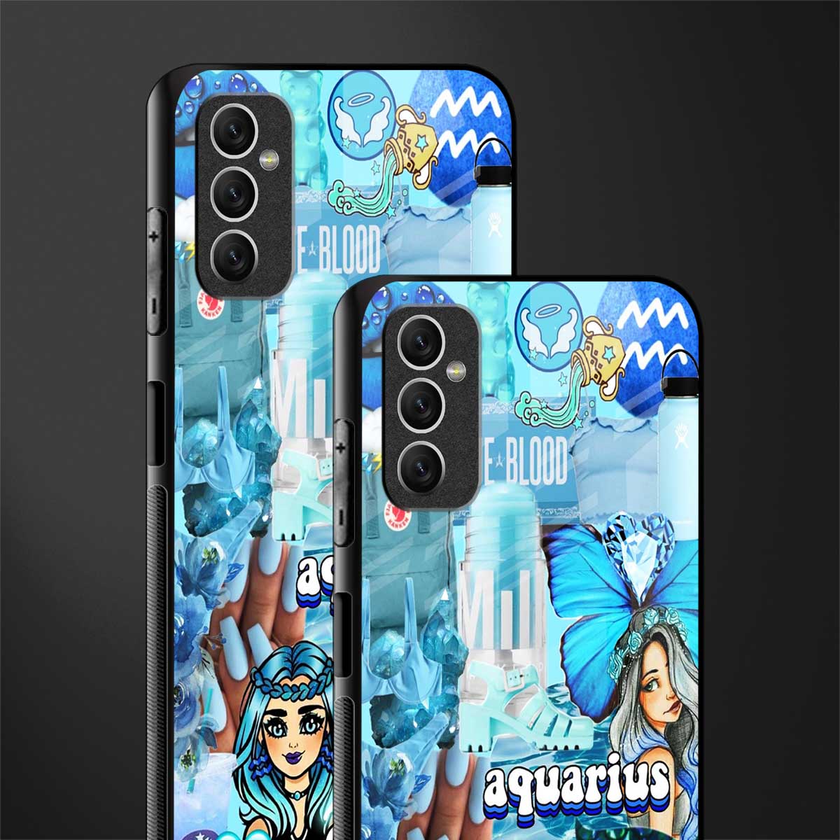 aquarius aesthetic collage glass case for samsung galaxy m52 5g image-2