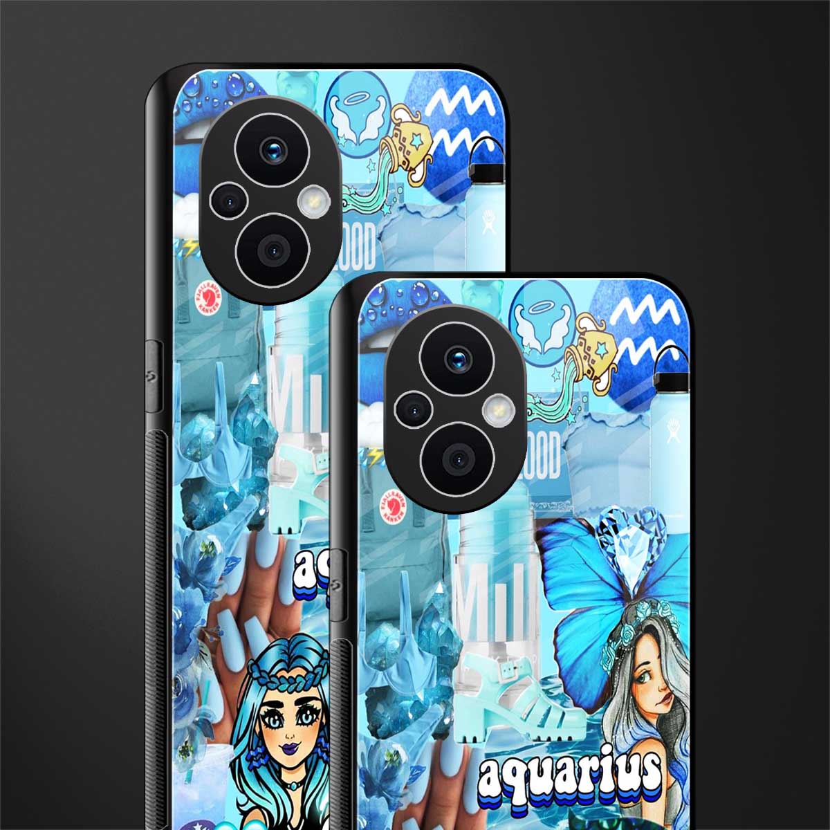 aquarius aesthetic collage back phone cover | glass case for oppo f21 pro 5g