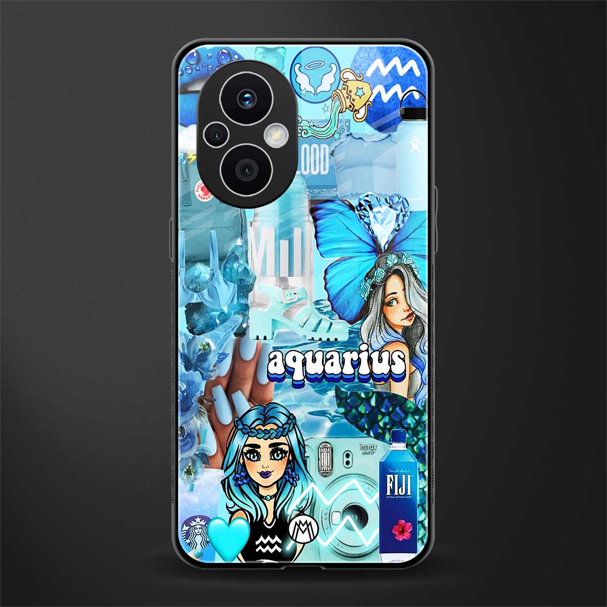 aquarius aesthetic collage back phone cover | glass case for oppo f21 pro 5g