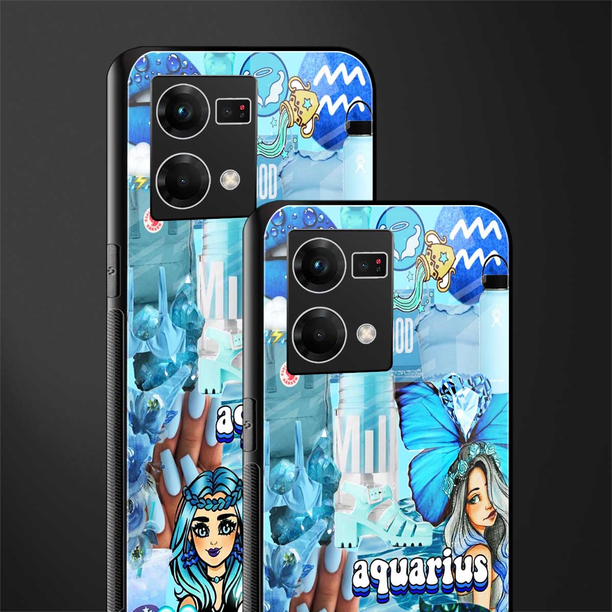 aquarius aesthetic collage back phone cover | glass case for oppo f21 pro 4g