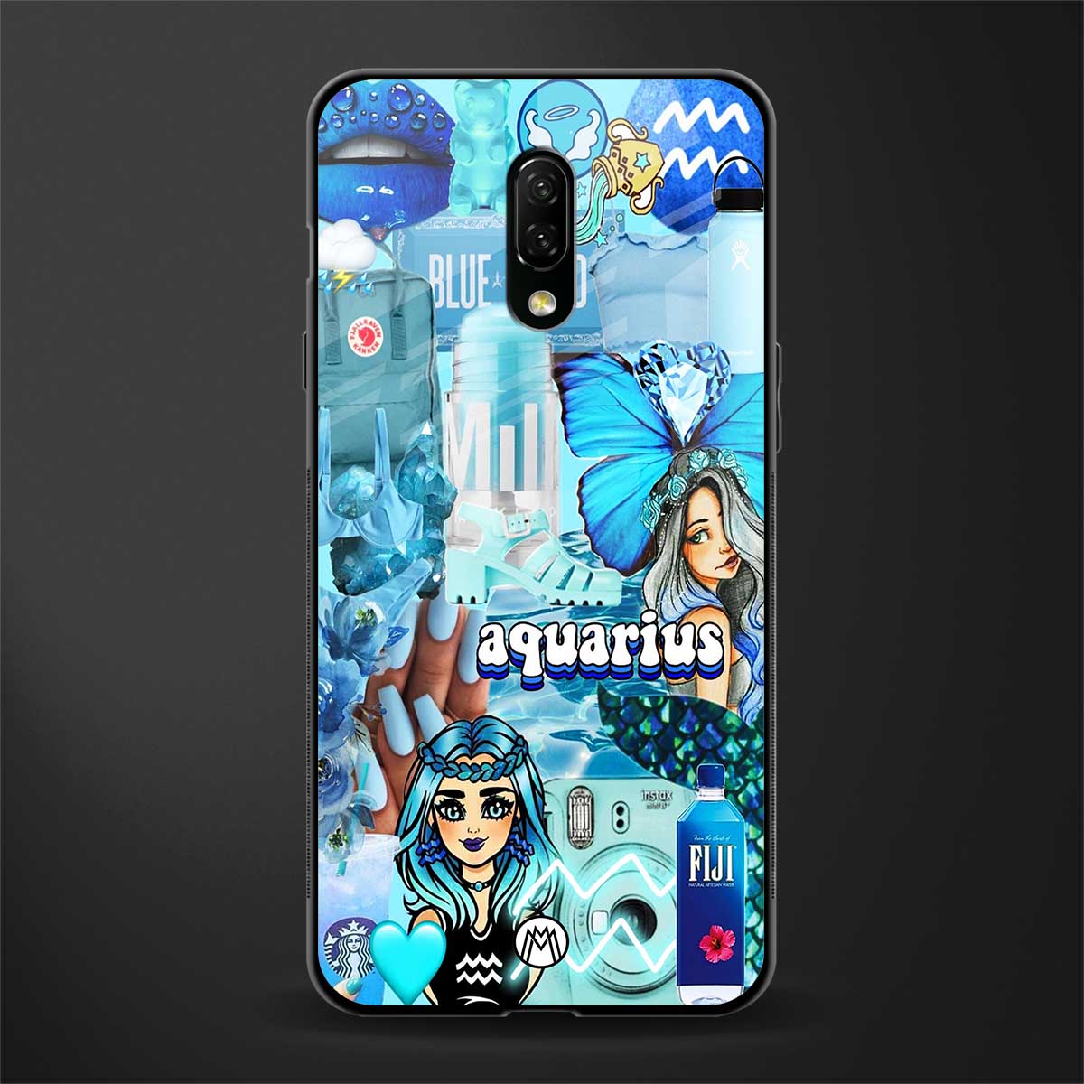 aquarius aesthetic collage glass case for oneplus 7 image