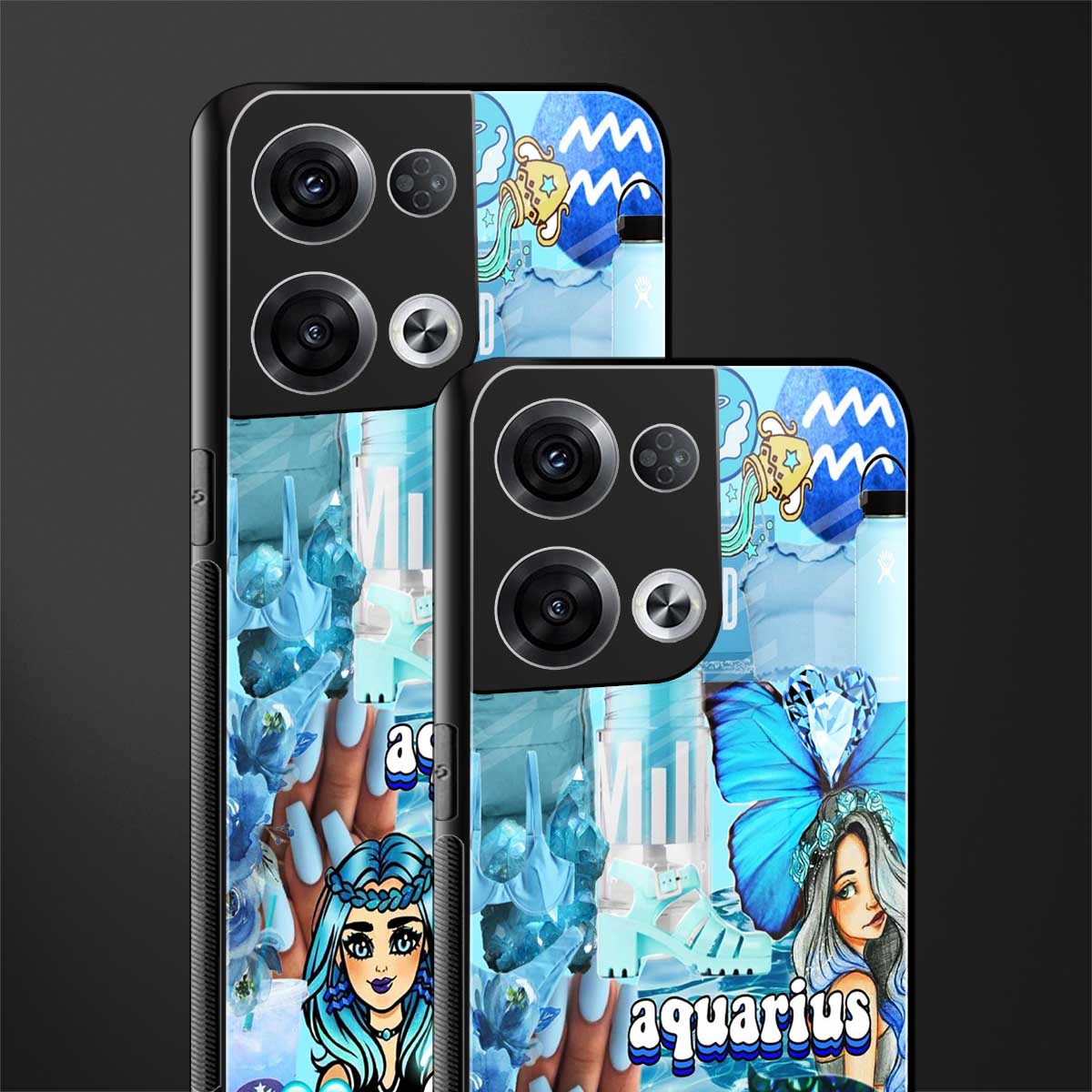 aquarius aesthetic collage back phone cover | glass case for oppo reno 8