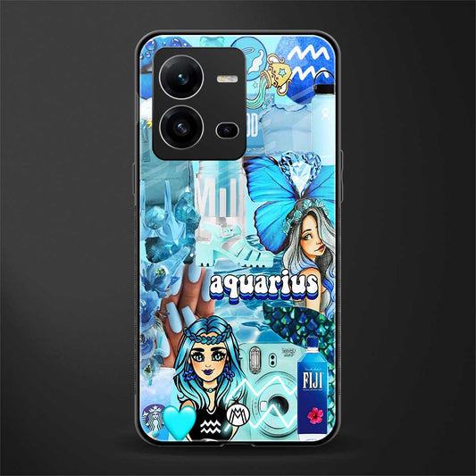 aquarius aesthetic collage back phone cover | glass case for vivo v25-5g
