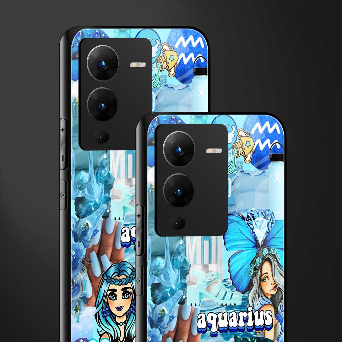aquarius aesthetic collage back phone cover | glass case for vivo v25 pro 5g