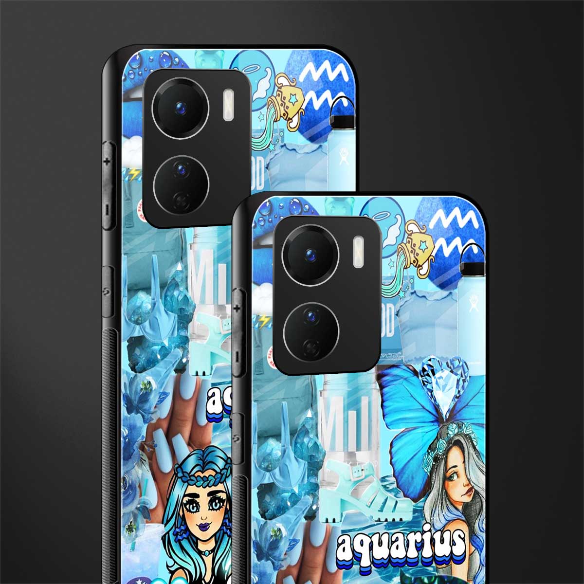 aquarius aesthetic collage back phone cover | glass case for vivo y16