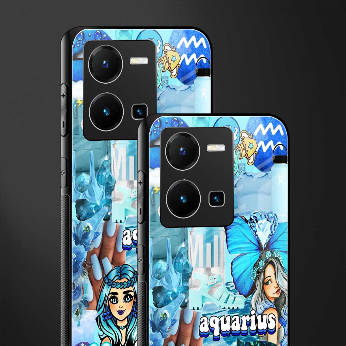 aquarius aesthetic collage back phone cover | glass case for vivo y35 4g