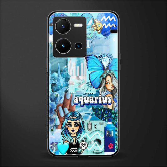 aquarius aesthetic collage back phone cover | glass case for vivo y35 4g