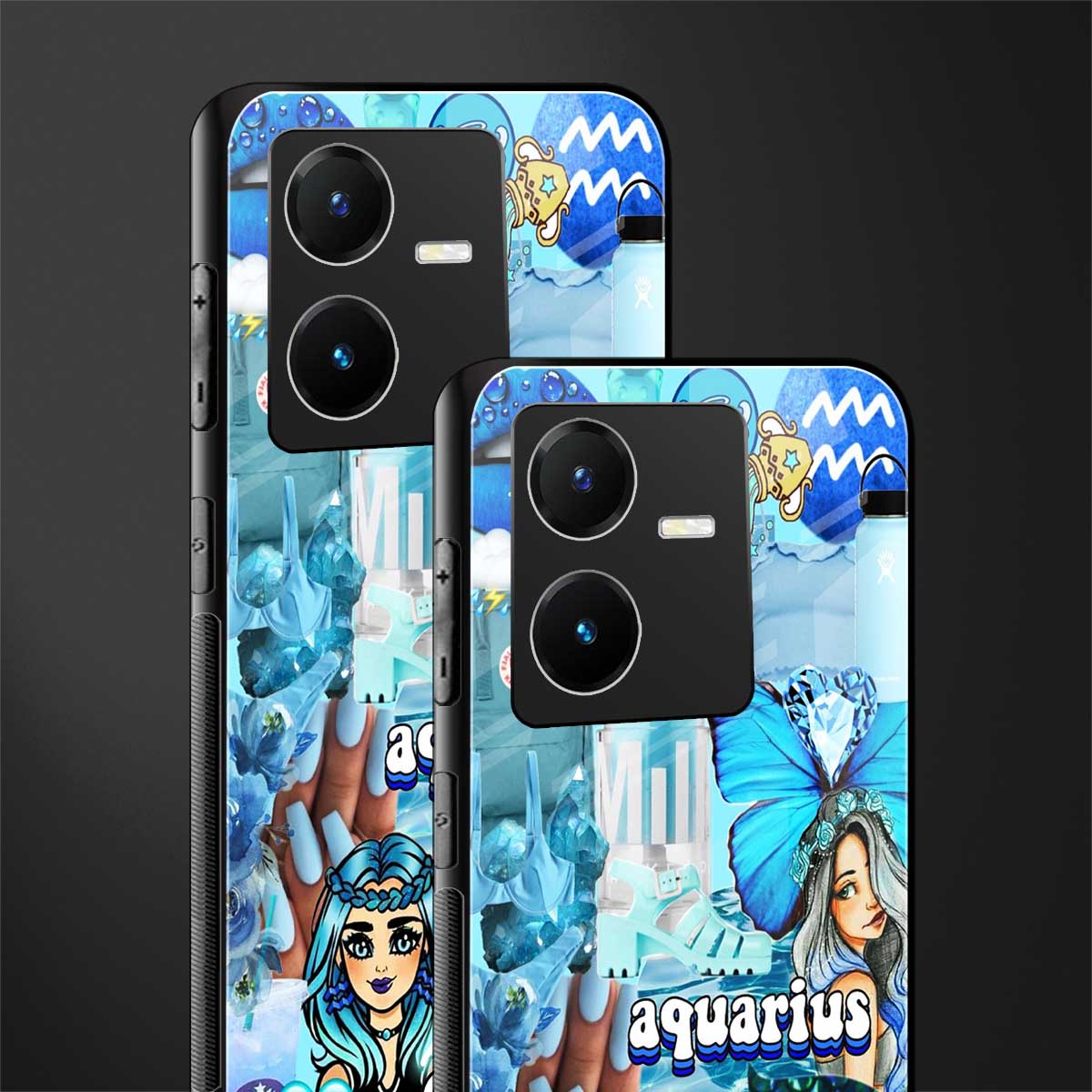 aquarius aesthetic collage back phone cover | glass case for vivo y22
