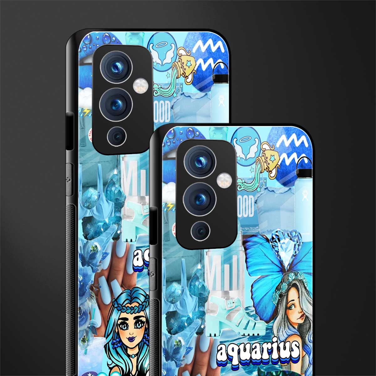 aquarius aesthetic collage back phone cover | glass case for oneplus 9
